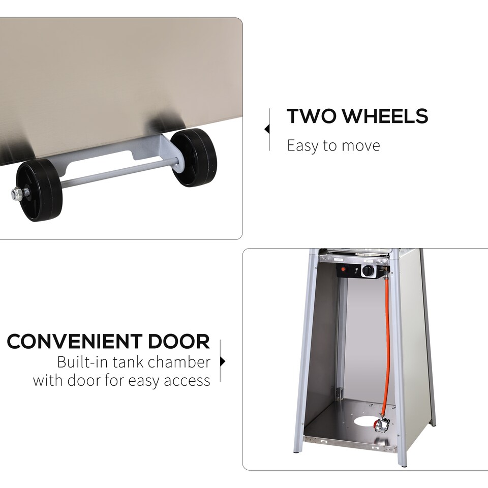 image 1 of Outsunny 10.5KW Propane Patio Heater Freestanding Pyramid Gas Outdoor Tower Heater Warmer with Wheels, Rain Cover, Regulator and Hose - Silver