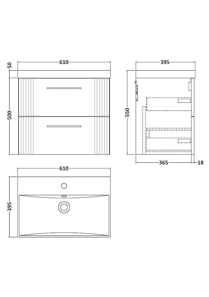 image 1 of Balterley Partial Fluted 2 Drawer Wall Hung Vanity Unit with 1 Tap Hole Thin-Edge Basin | Green | Satin Green