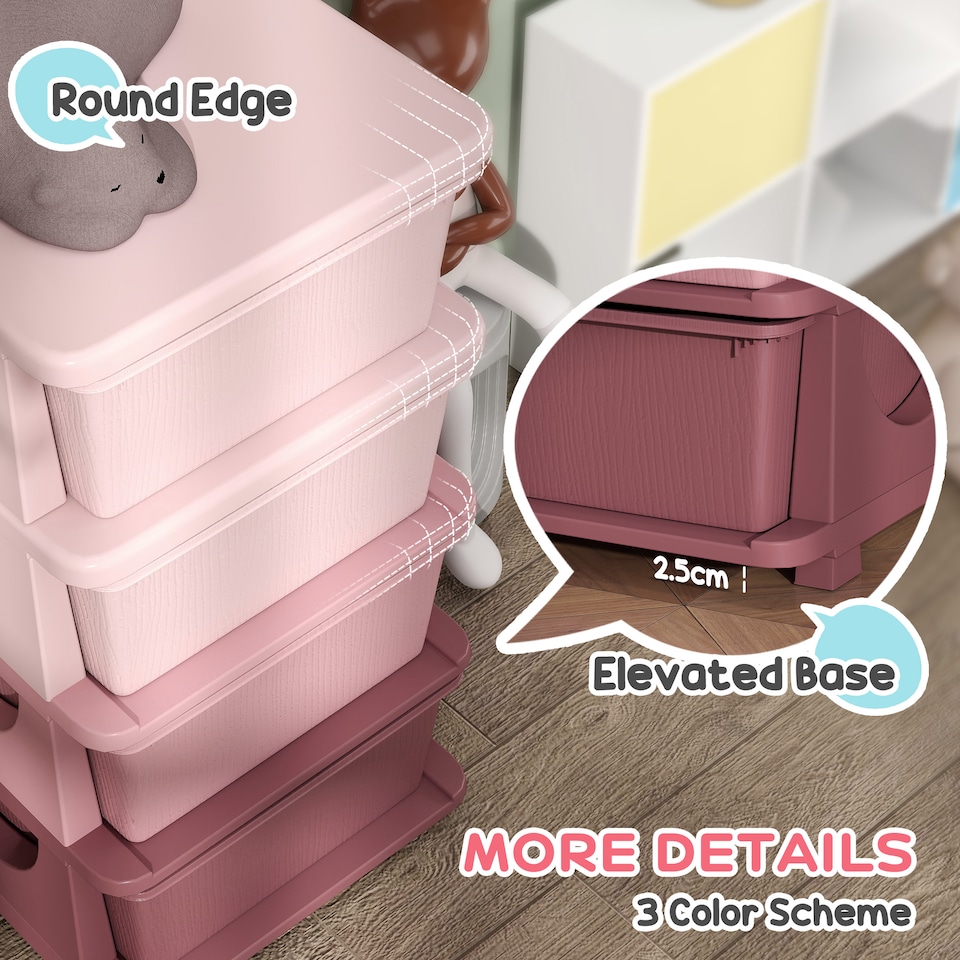 image 1 of HOMCOM 4 Drawers Plastic Storage Units, 4 Tier Kids Storage Units, Children Toy Chest for Nursery, Playroom, Bedroom, Pink | Pink