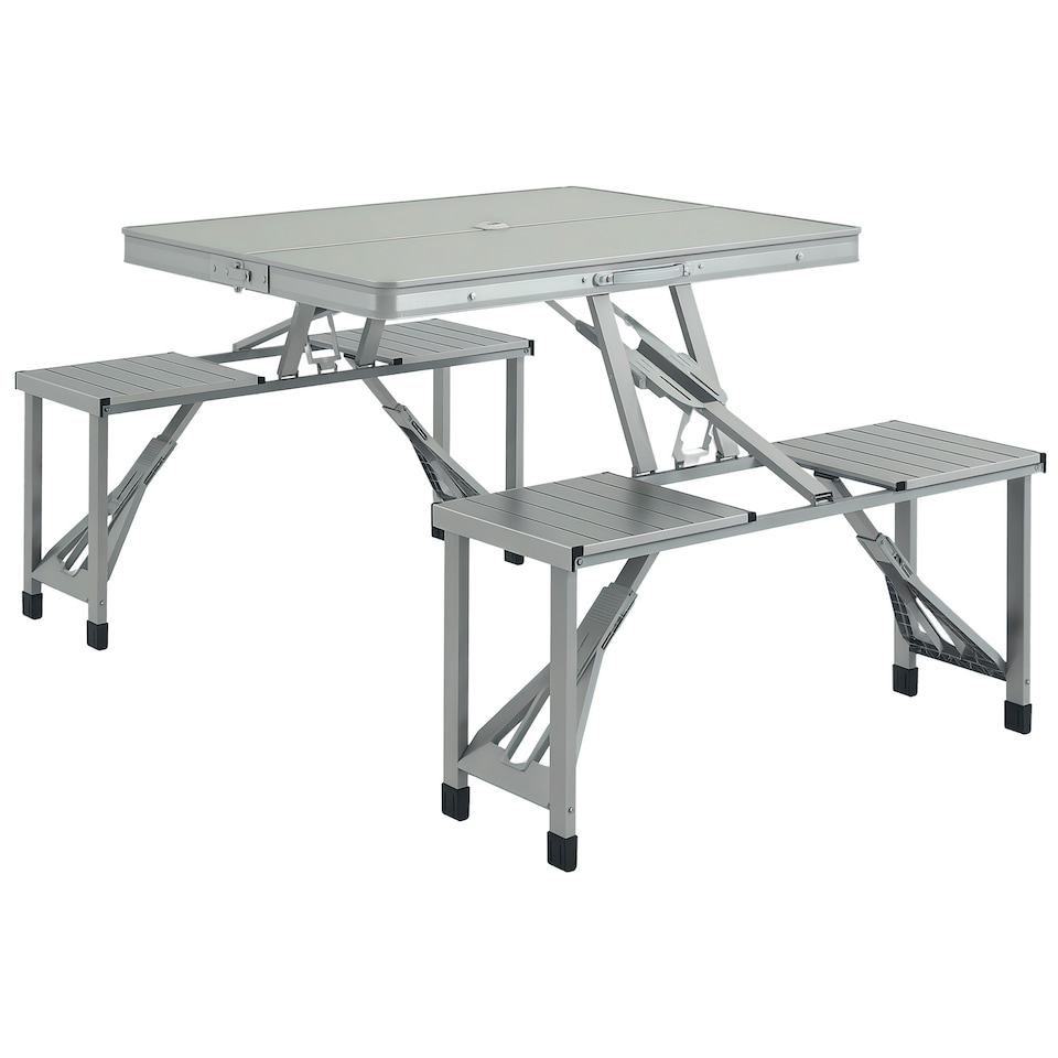 image 1 of Outsunny Folding Camping Picnic Table with 4 Seats and Umbrella Hole, Grey Grey | Grey