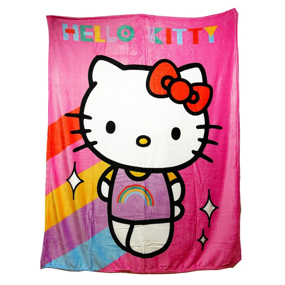 image 1 of Hello Kitty Fleece Rainbow Blanket - Pink - One Size | Pink