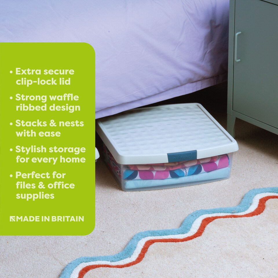 image 1 of Wham Clip 5x 13.2L Square Plastic Storage Boxes with Clip Lock Lids. Ideal for Home, Office, Toys & More - Clear/Stone | Cream | Stone | 5