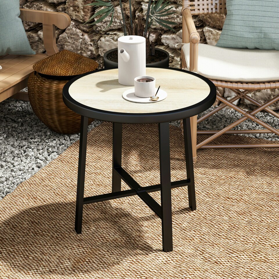 image 1 of Outsunny 50.5cm Round Garden Table with SPC Tabletop Brown | Natural wood finish
