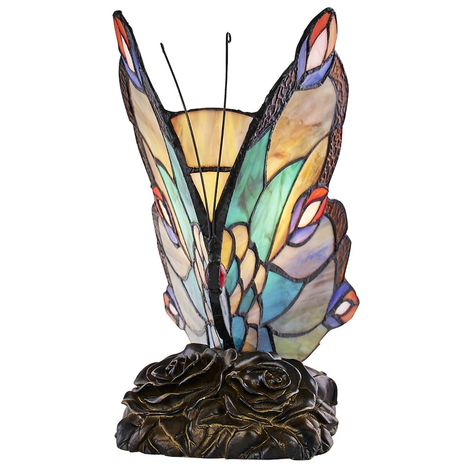image 1 of Beautiful Handmade Multi-Coloured Glass Butterfly Tiffany Lamp with Bronze Base | Multi | Multi-coloured | 1