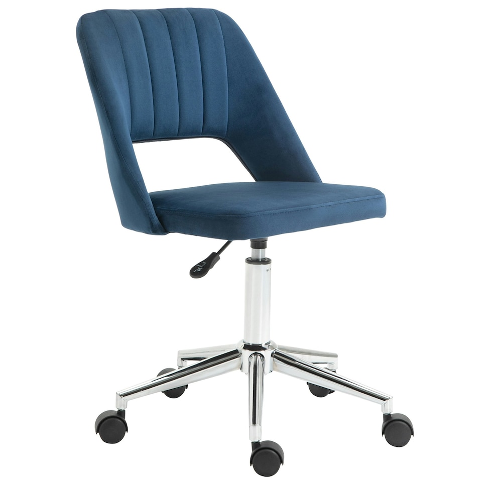 image 1 of Vinsetto Mid-Back Swivel Home Office Chair Scallop Computer Chair Dark Blue