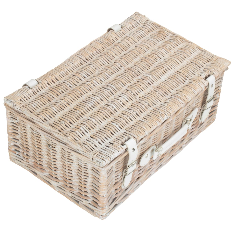 image 1 of Wicker 45cm White Wash Empty Picnic Basket Unlined Brown | Brown | One Size