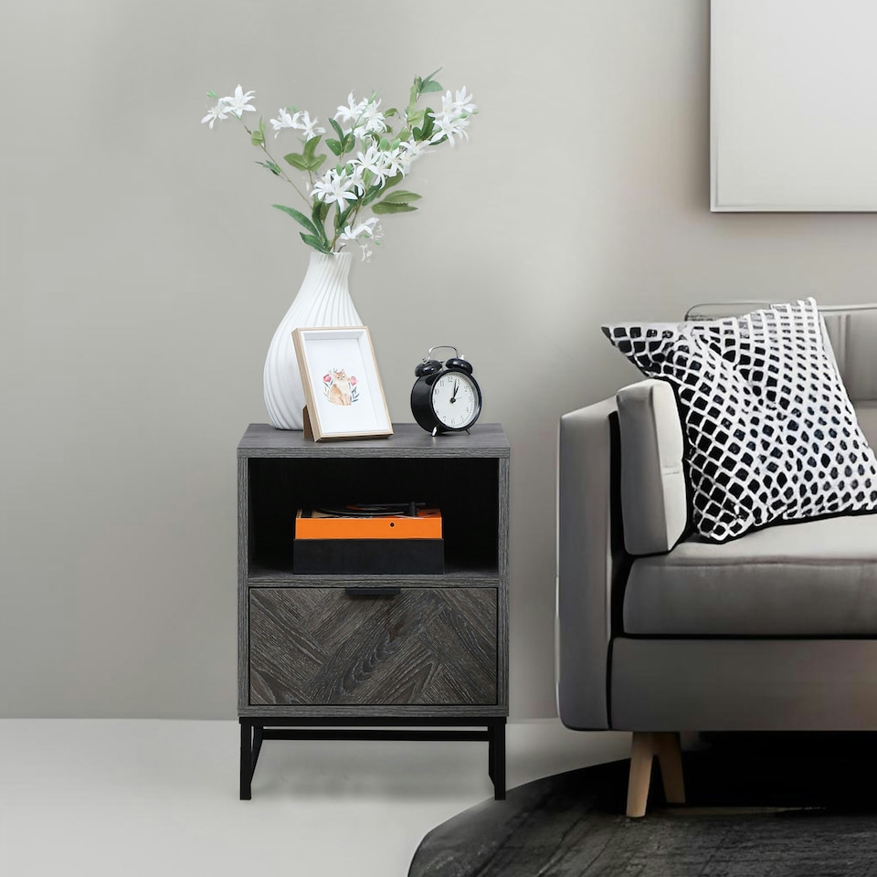 image 1 of HOMCOM Bedside Table, Sofa Side Table W/ Drawer and Shelf Living Room, Bedroom