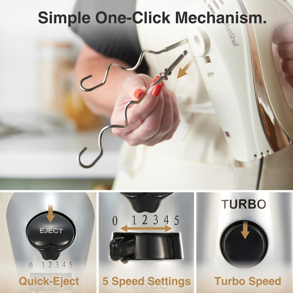 image 1 of VonShef 300W Cream Hand Mixer Electric Whisk with 5 Speeds