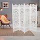 image 2 of 4 Panel Heavy Duty Carved  Screen Wooden Lotus Design Room Divider White 200 x 180 cm | White | White | 200 x 180 cm