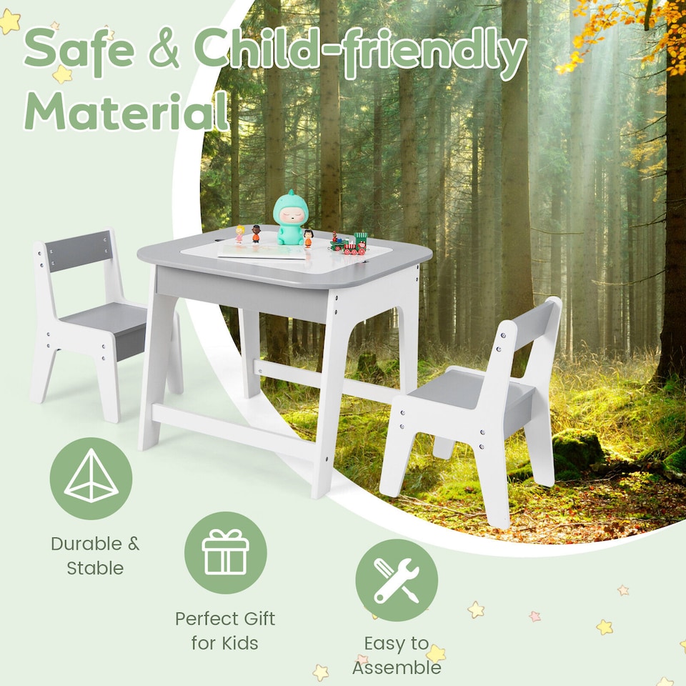 image 1 of COSTWAY 2 in 1 Children Activity Table and Chair Set Grey