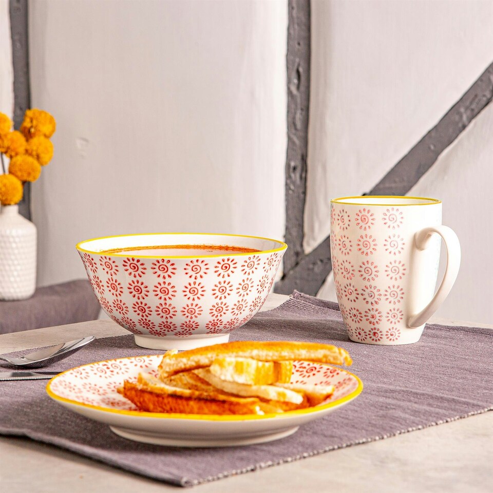 image 1 of Nicola Spring Hand-Printed Cereal Bowls - 16cm - Red - Pack of 6 Multi