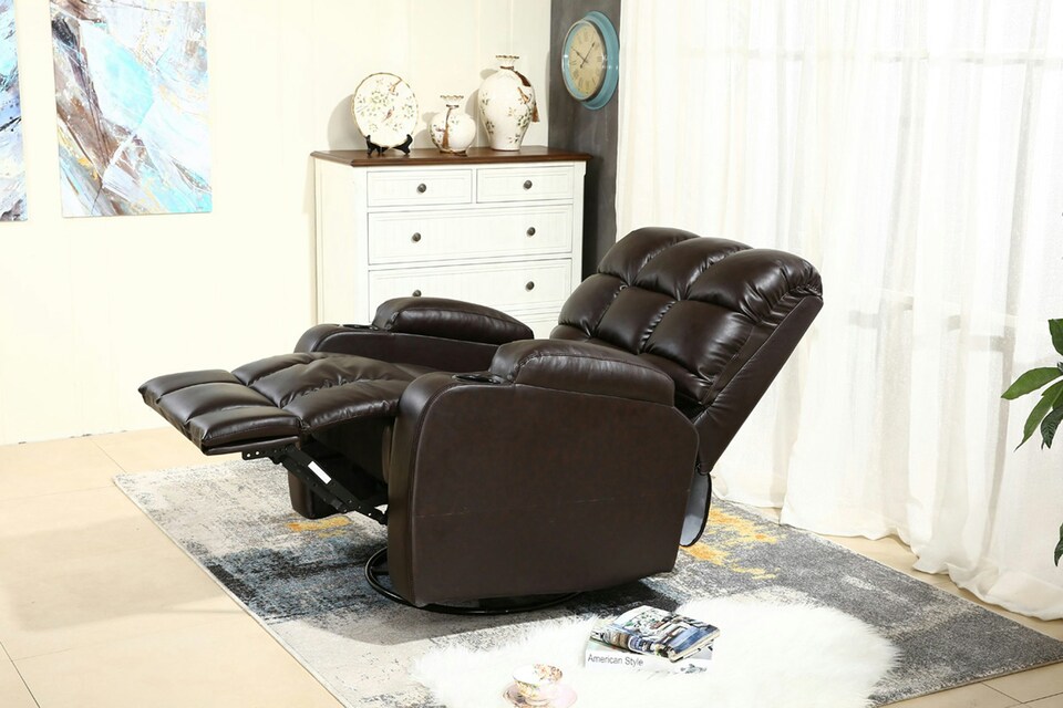 image 1 of Regal Bonded Leather Recliner Rocking Swivel Heat & Massage Chair (Brown)