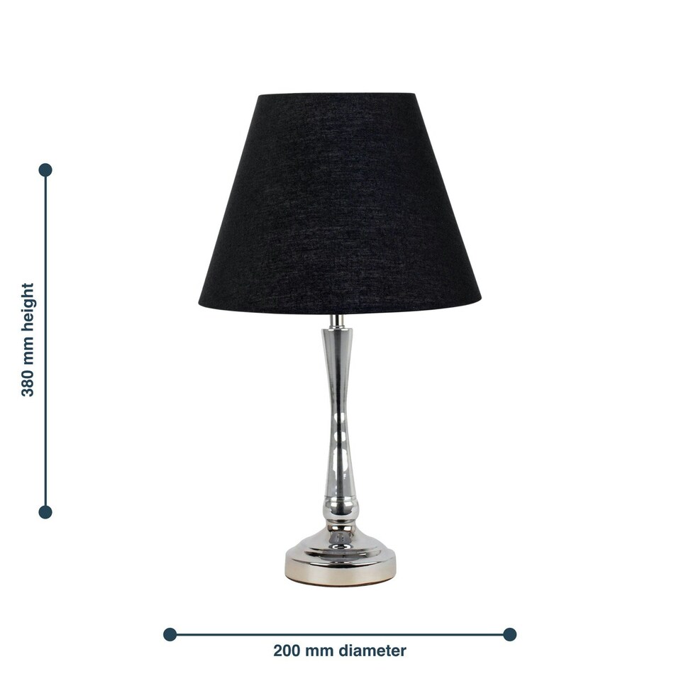 image 1 of Chrome Table Lamp with Stem Detail and Black Shade Chrome | Black