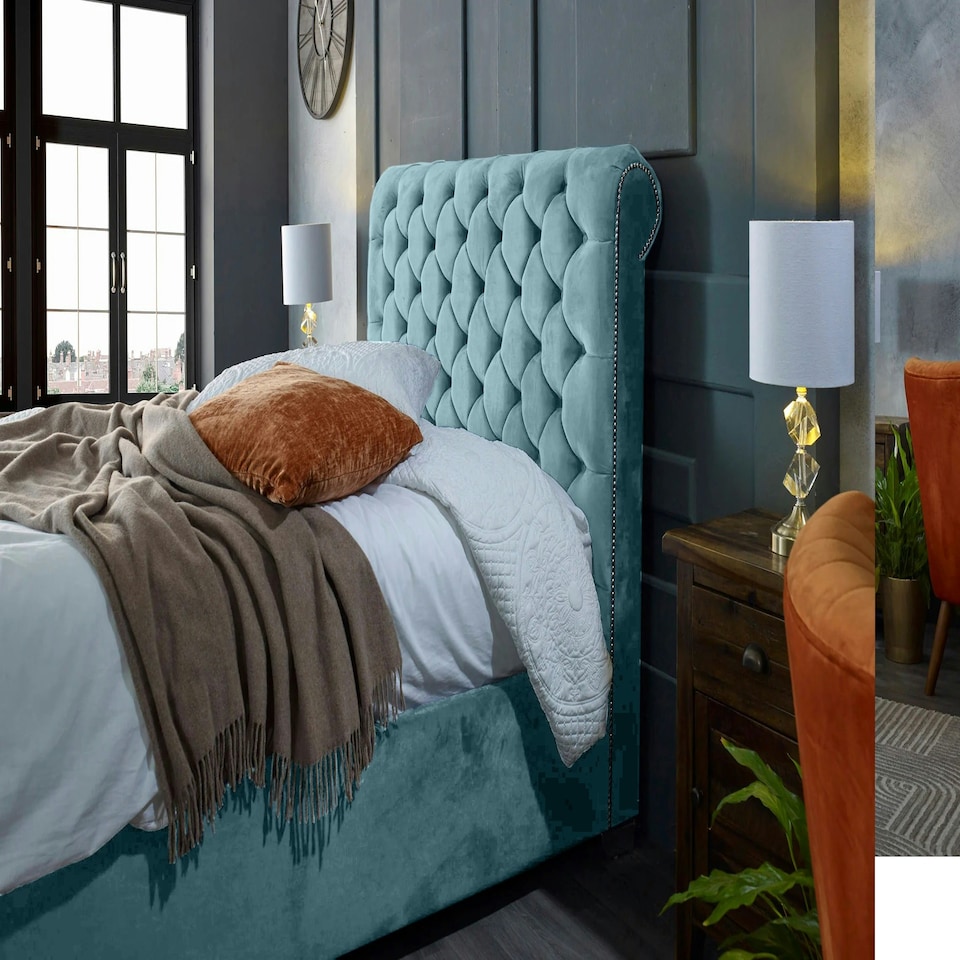 image 1 of Veneta Plush Duck Egg King Bed Frame - Duck Egg