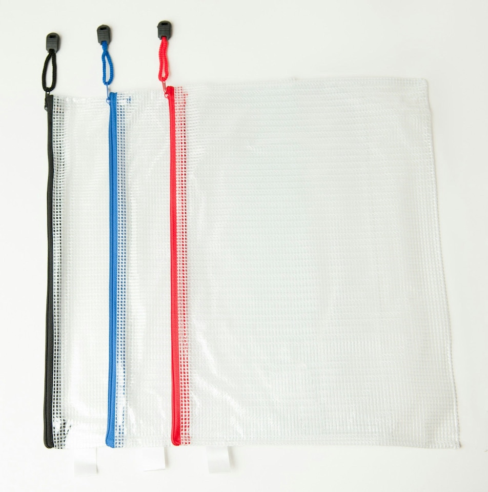 image 1 of Pack of 12 A4 Red Zip Strong Mesh Bags - Tough Waterproof Storage
