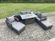 image 3 of Fimous Outdoor Sofa Rattan Garden Furniture Set Patio Gas Fire Pit Dining Table and Reclining Chair set with 2 Side Tables 2 Big Footstool Dark Grey Mixed