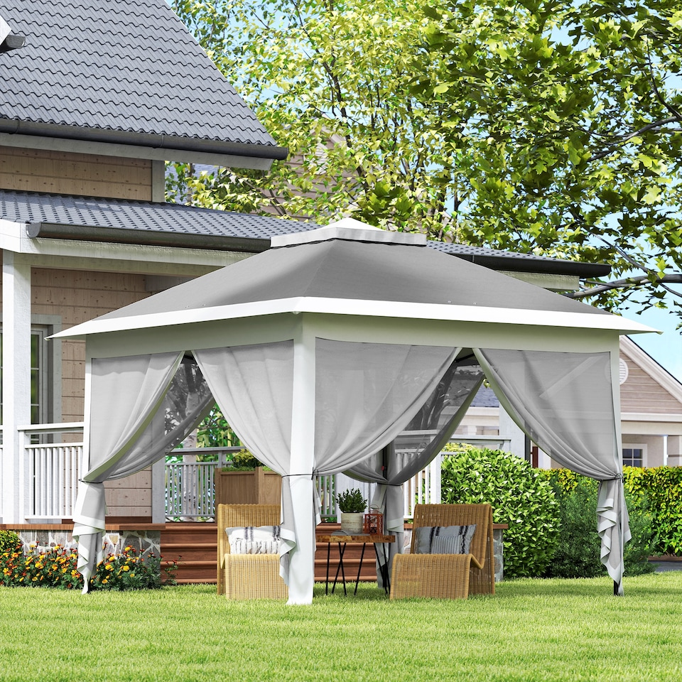 image 1 of Outsunny Pop Up Gazebo Height Adjustable Canopy Tent w/ Carrying Bag, Dark Grey | Grey | Dark Grey