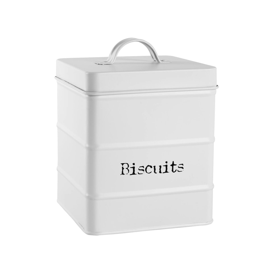 image 1 of Harbour Housewares White Vintage Metal Kitchen Biscuit Tin Kitchen Caddy Kitchen Storage Containers Canister