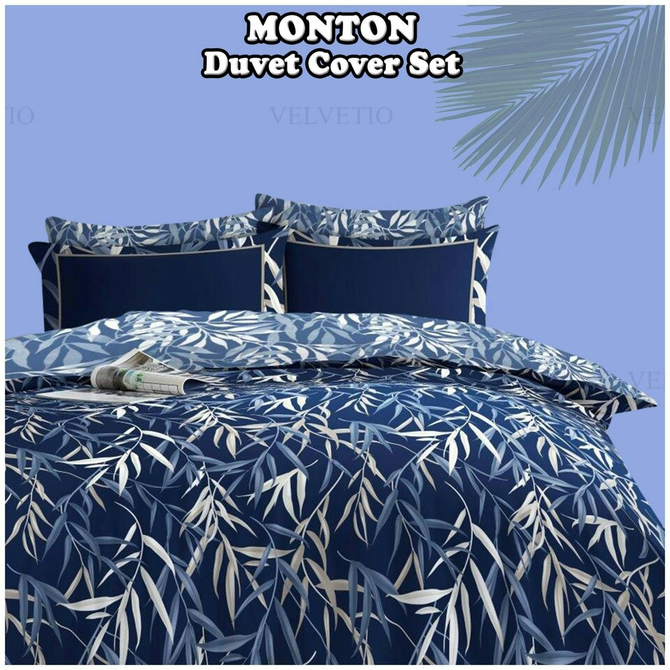 image 1 of VELVETIO Monton Complete Duvet Cover Set with Fitted Sheet Breathable Bedding Quilt Blue | Double
