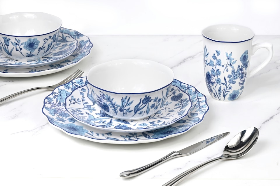 image 1 of 16pc Blue Floral Dinner Set
