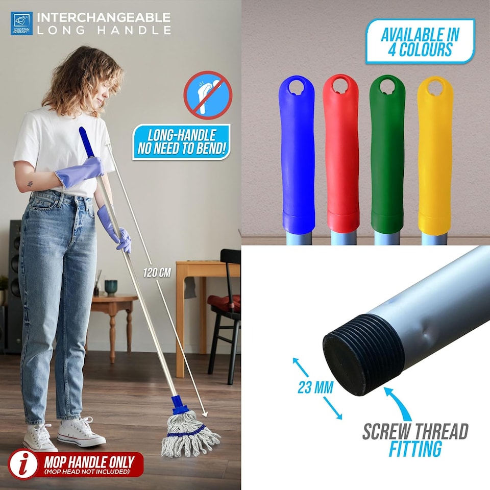 image 1 of Colour-Coded Aluminium Mop & Broom Handle 120cm Universal Screw Fit