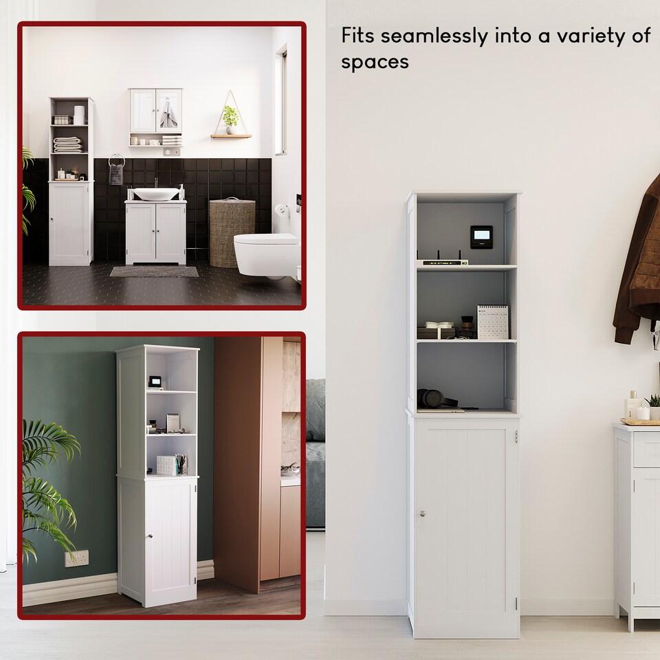 image 1 of Bath Vida Priano 1 Door 2 Shelf Tall Bathroom Cabient, White