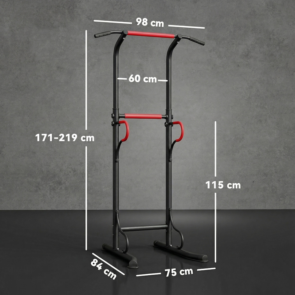image 1 of HOMCOM Steel Multi-Use Exercise Power Tower Station Adjustable Height w/ Grips