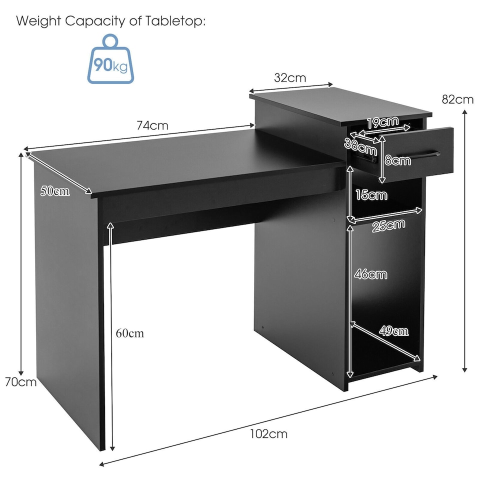 image 1 of COSTWAY Computer Desk with Drawer Compact Study Desk Black Black