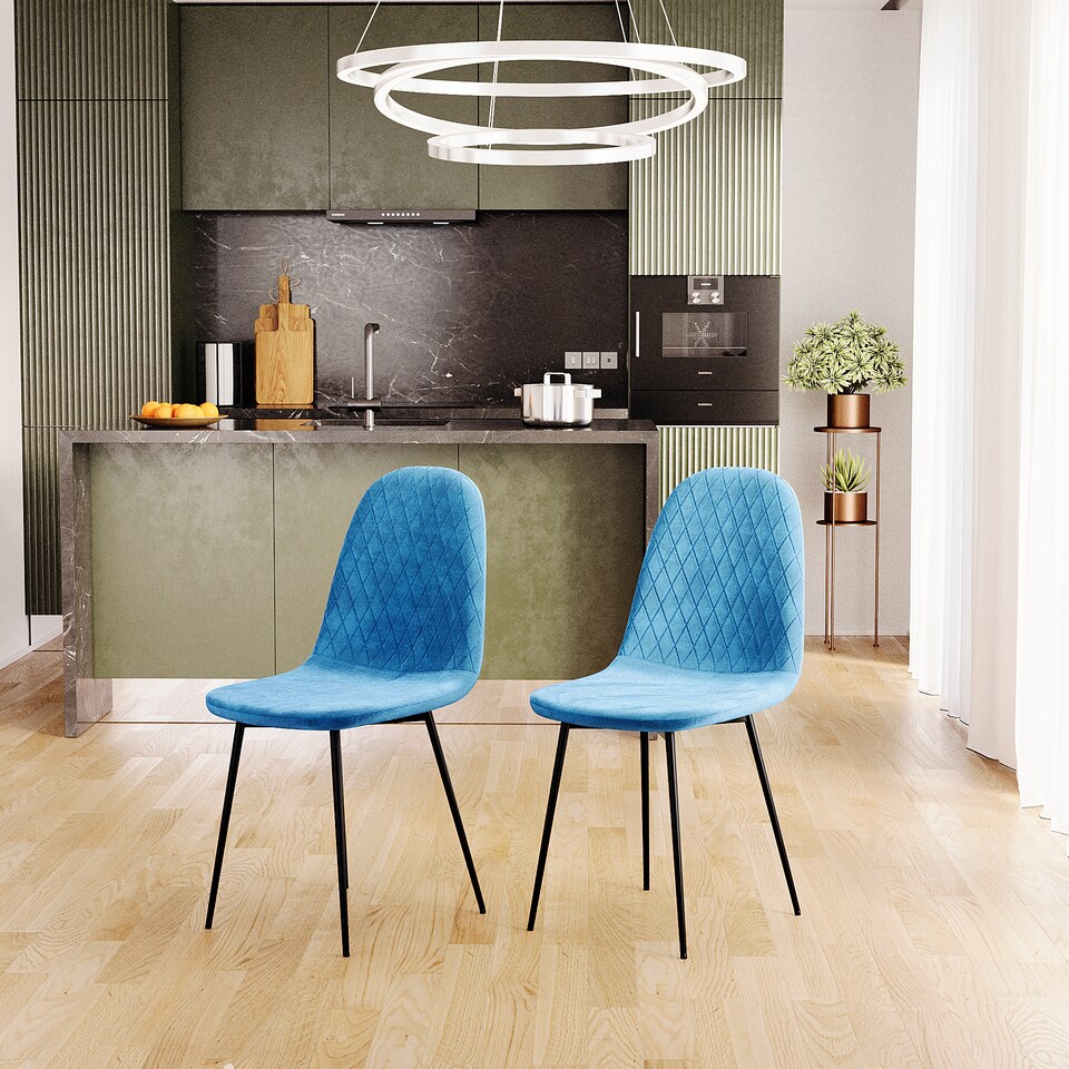 image 1 of Vida Designs Luton Set of 2 Dining Chairs Upholstered Fabric Padded Chair, Blue | Blue | Blue