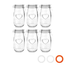 Nicola Spring Heart Glass Storage Jars - 1.5 Litre - Clear Seal - Pack of 6