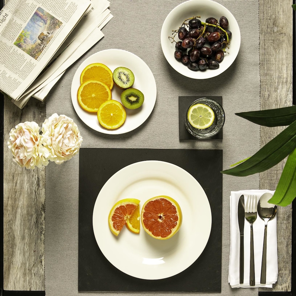 image 1 of Argon Tableware Square Slate Placemats - Set of 24 Natural Stone Smooth Edge Slate Dinner Mats Dinnerware Plate Placemats 33cm