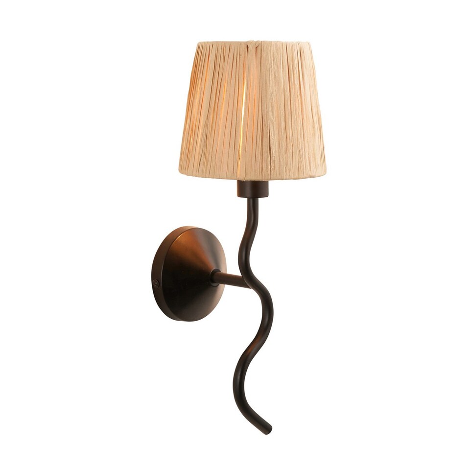 image 1 of Wriggle Wall Lamp with Shade Matt Black, Natural Raffia, 1x E14