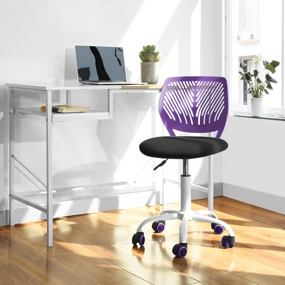image 1 of Loft Home Office Compact Kids Study Chair - Purple Plastic Back & Black Fabric Seat with White Base H80.5 x W50 x D50cm