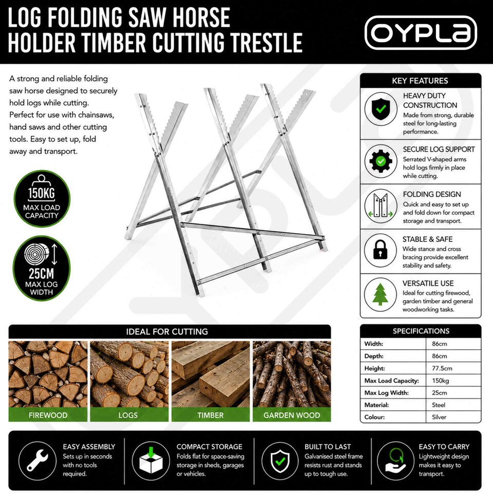 image 1 of Log Folding Saw Horse Holder Timber Cutting Chainsaw Trestle | Silver