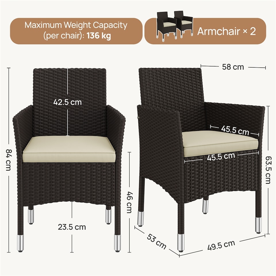 image 1 of Yaheetech Set of 2 Patio PE Rattan Chairs-Brown&Beige | Multi | Brown&Beige