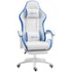 image 1 of Vinsetto Computer Gaming Chair, PU Leather Office Desk Chair with Footrest, Swivel Wheels, 135 Reclining Back, Lumbar Support, Headrest for Home, White and Blue