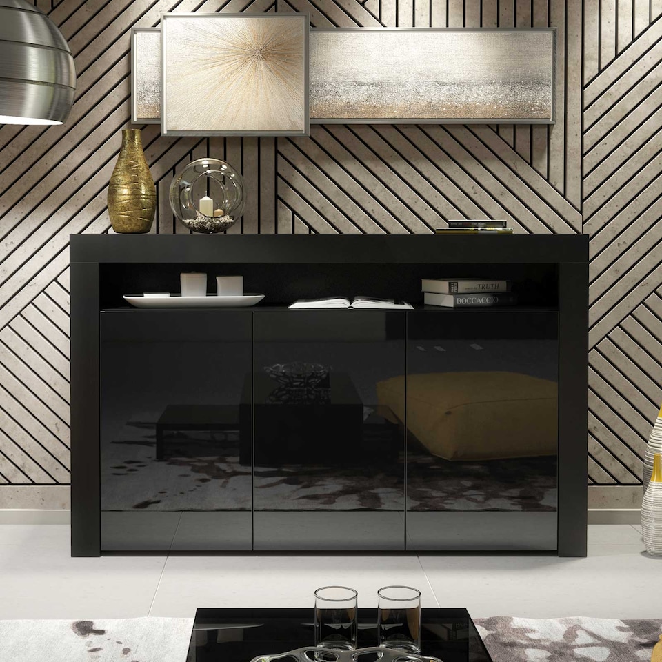 image 1 of TV Unit TV Stand Sideboard Storage Cabinet Cupboard Black High Gloss 155cm