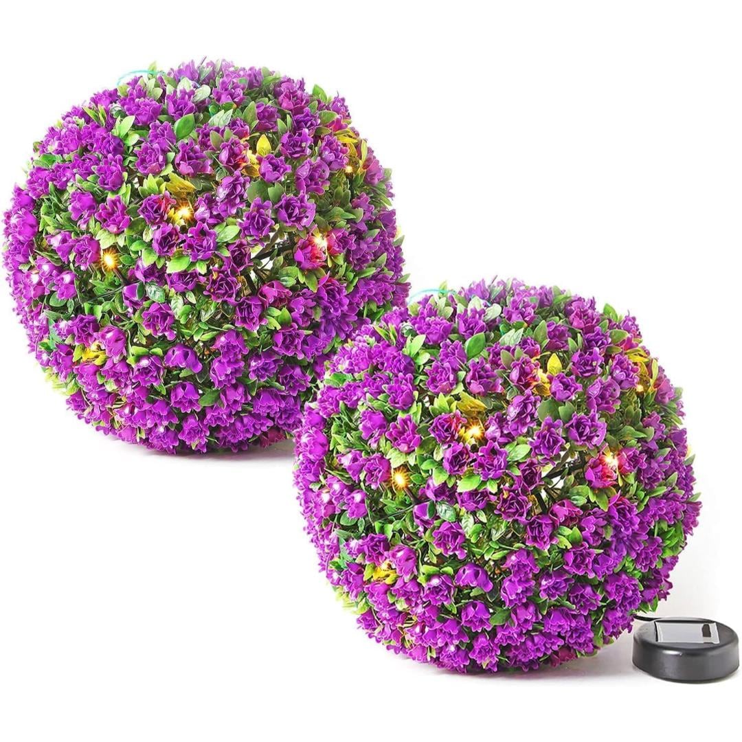 MantraRaj Solar Powered Topiary Ball 20 LED Flower Lights 25cm Dual Function Great For Outdoor Decorations Pack of 2 (Purple)