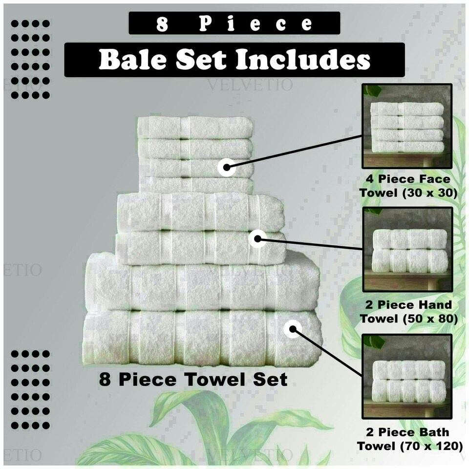 image 1 of VELVETIO 8 Piece Towel Bale Set Boston Shiny Stripe Pattern - 100% Cotton, 450 GSM Pink | Blush Pink
