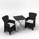 image 1 of 60cm Modern Black Rattan Wood Look Folding Table & 2 Chairs Compact Garden Patio Furniture Set