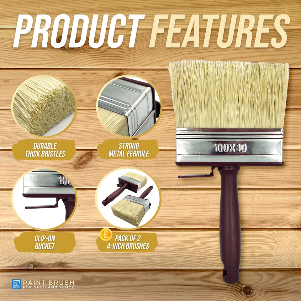 image 1 of Shed and Fence 4 Inch Paint Brushes Large Block Brush Set for Wood Treatment & Stain - Pack of 2