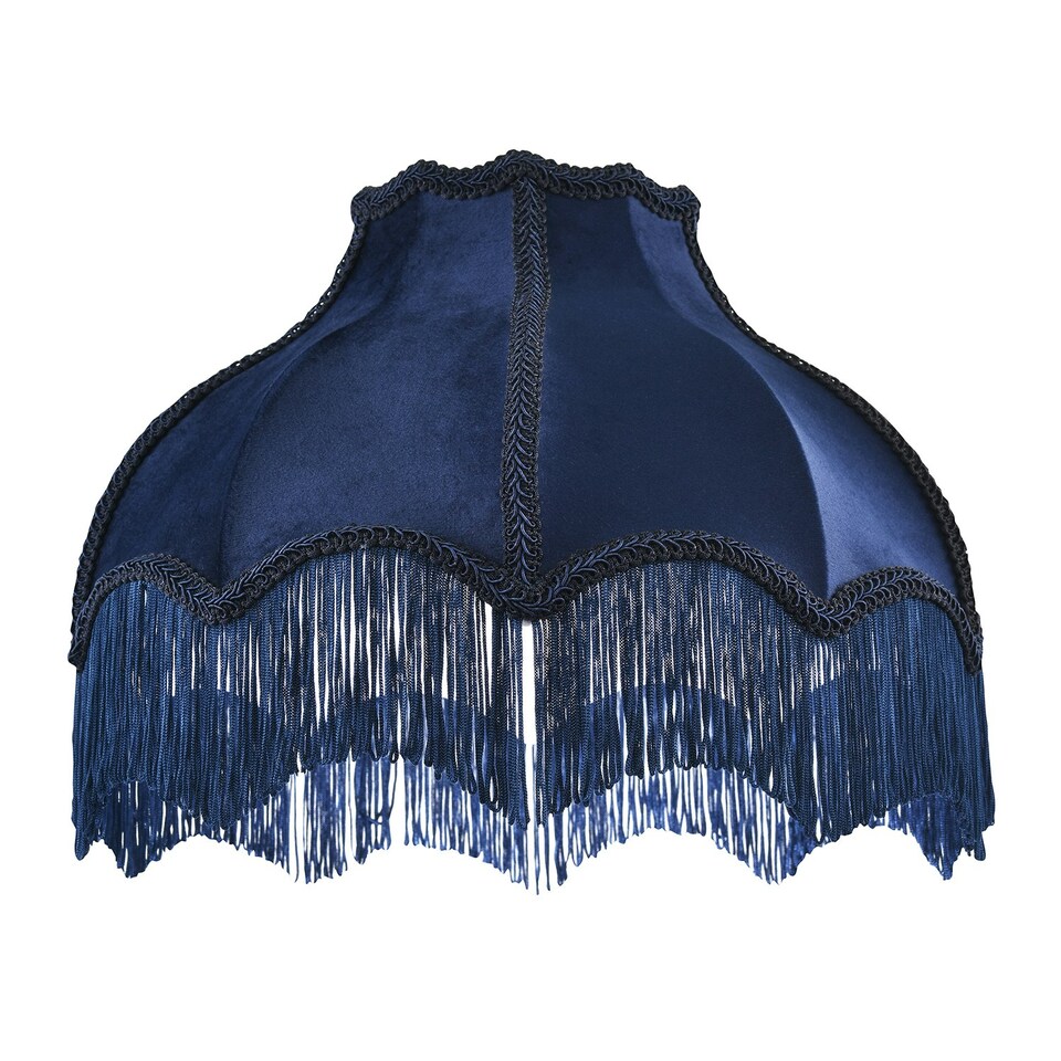 image 1 of Classic Victorian Lamp Shade in Midnight Blue Velvet with Navy Trims Blue