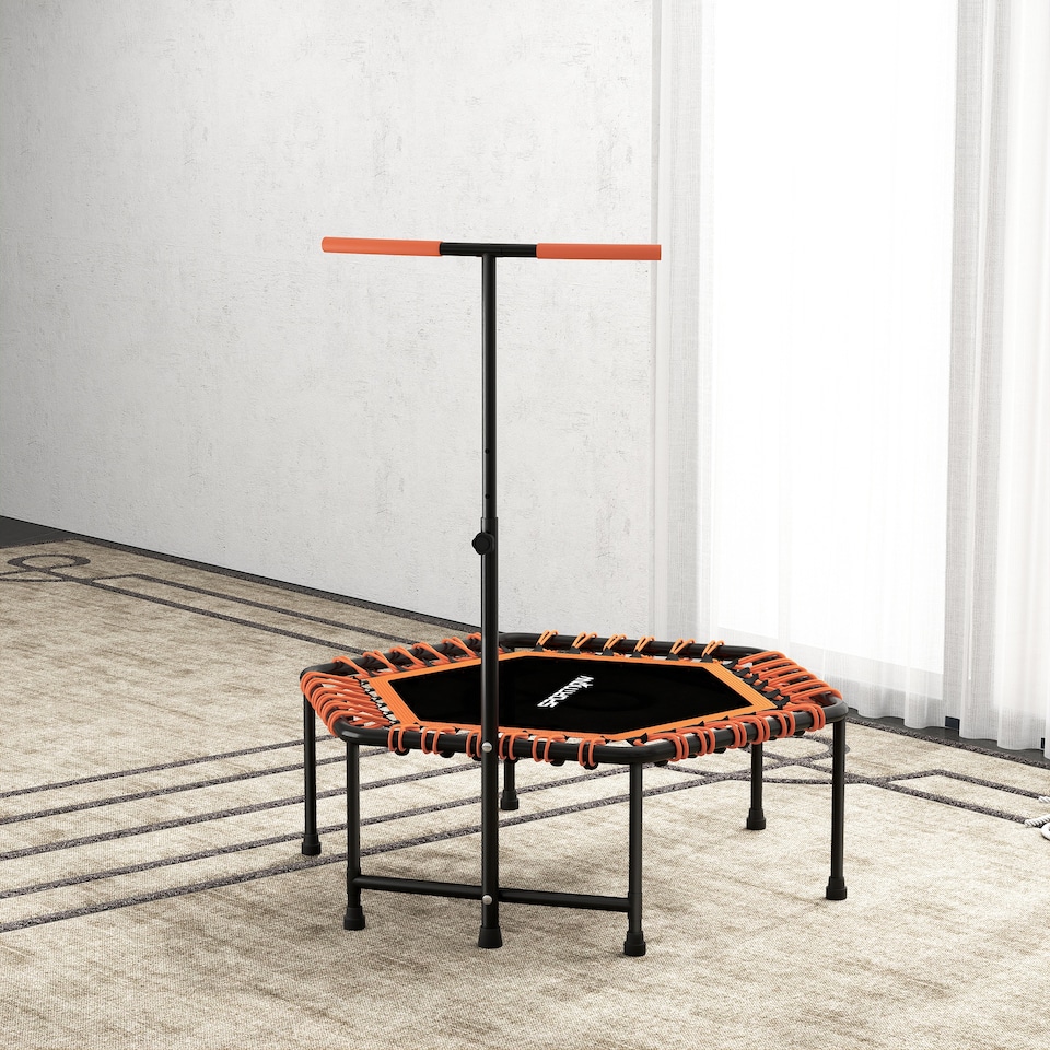 image 1 of SPORTNOW Fitness Trampoline with Adjustable Handle, LED Lights, Orange