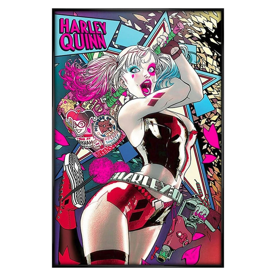 image 1 of Gloss Black Framed Batman Harley Quinn Neon Maxi Poster