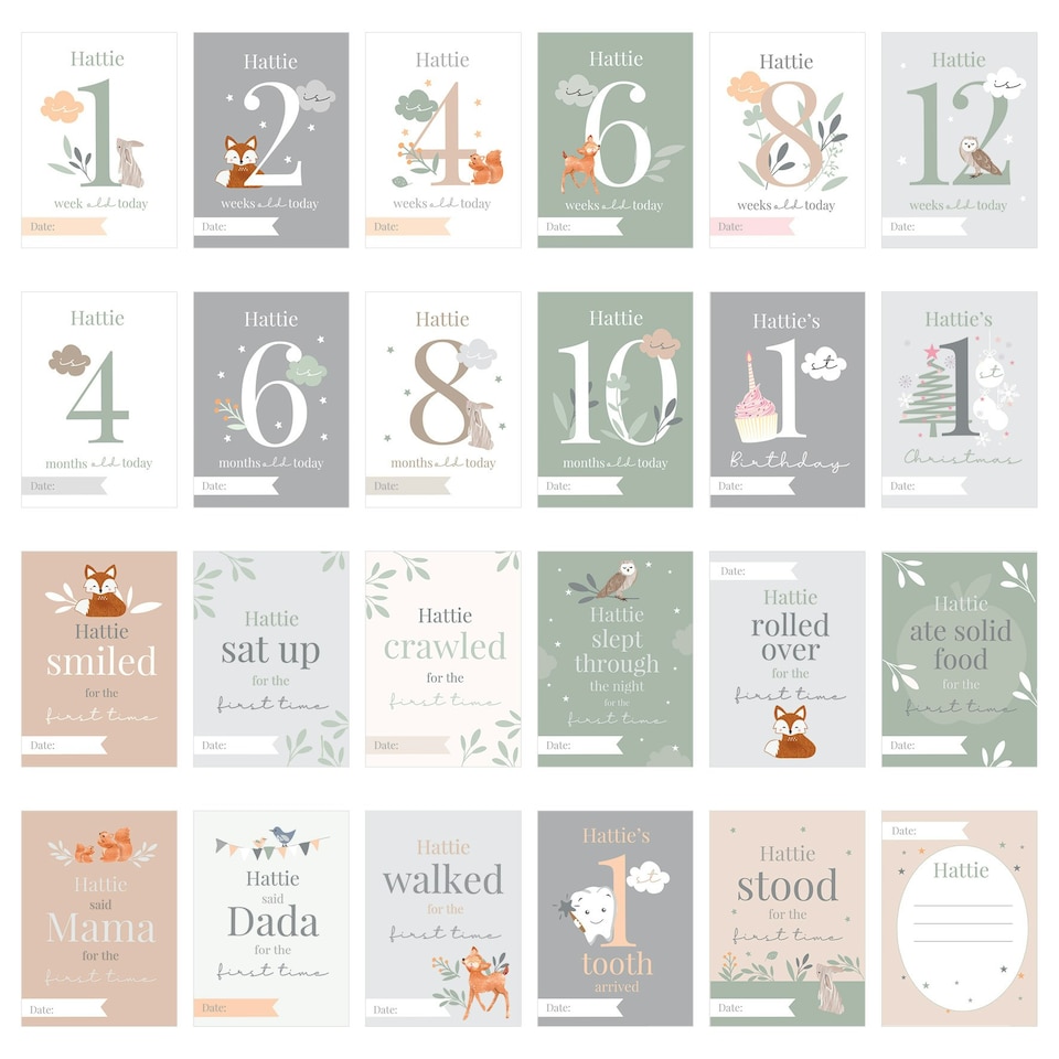 image 1 of Personalised Woodland Animals Baby Milestone Cards