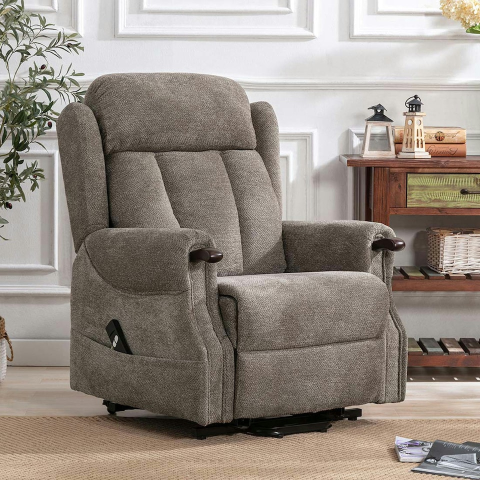 image 1 of Halton Electric Fabric Heavy Duty Single Motor Rise Recliner Lift Mobility Chair (Brown)