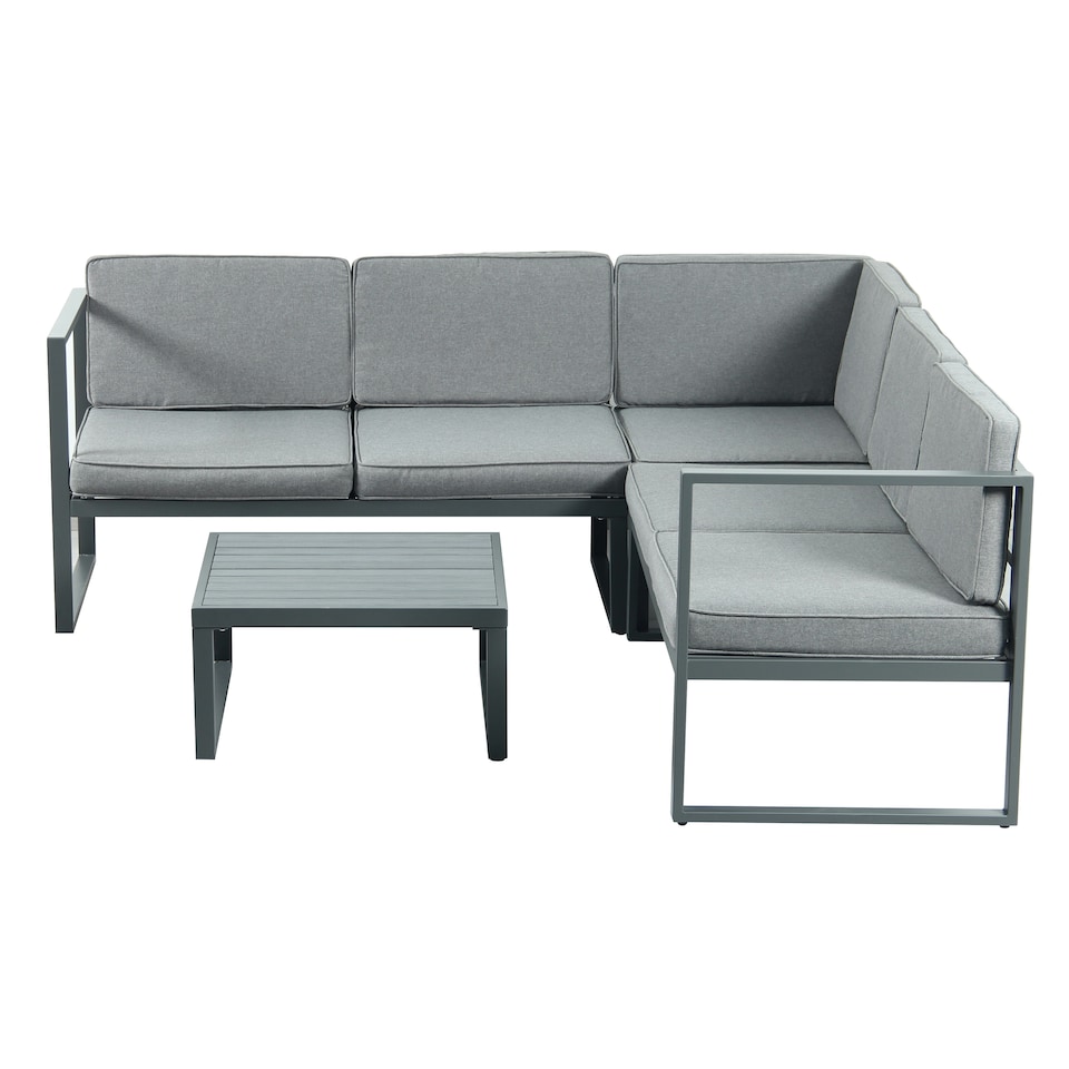 image 1 of Chester Grey Modern Metal Garden Furniture 5 Seat Corner Sofa and Coffee Table Patio Set
