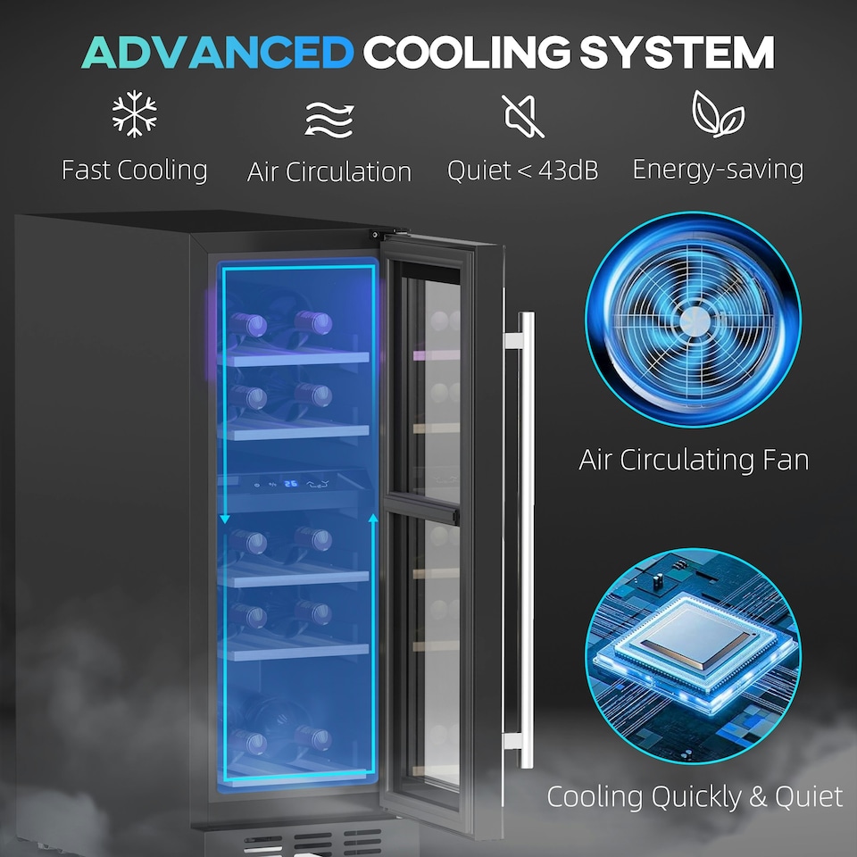 image 1 of HOMCOM 16 Bottle Dual Zone Built-in Wine Cooler Fridge with Glass Door