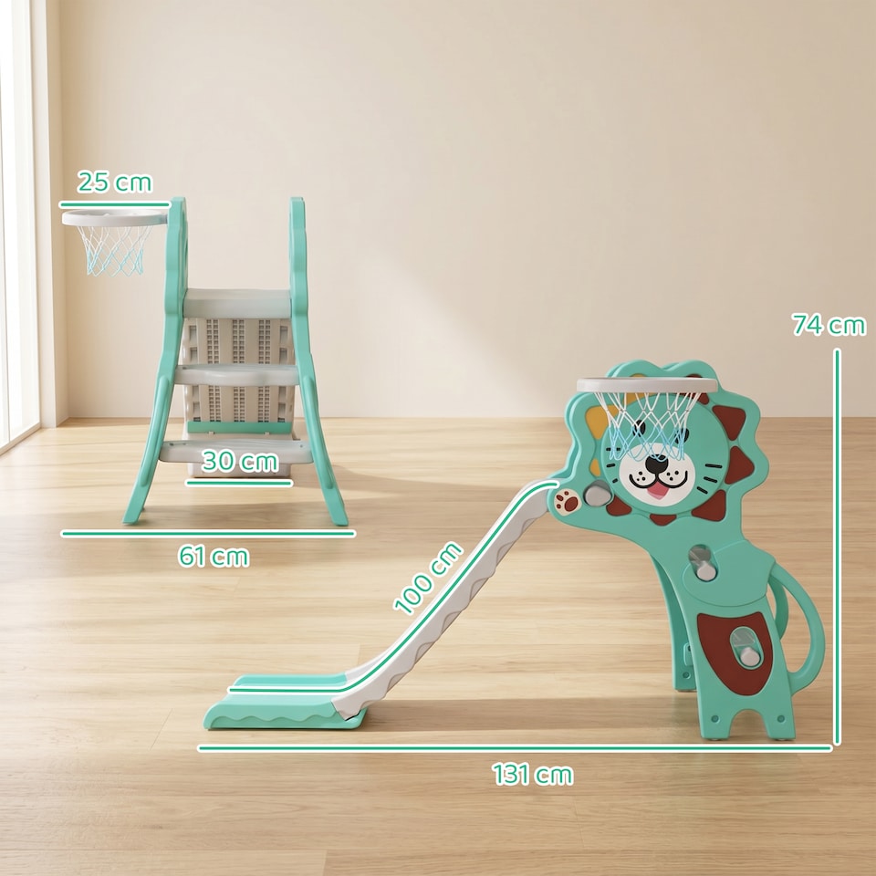 image 1 of AIYAPLAY 3 in 1 Kids Slide for Indoor with Basketball Hoop - Blue