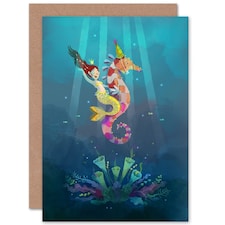 Mermaid Yellow Seahorse Kids Birthday Child Kids Card